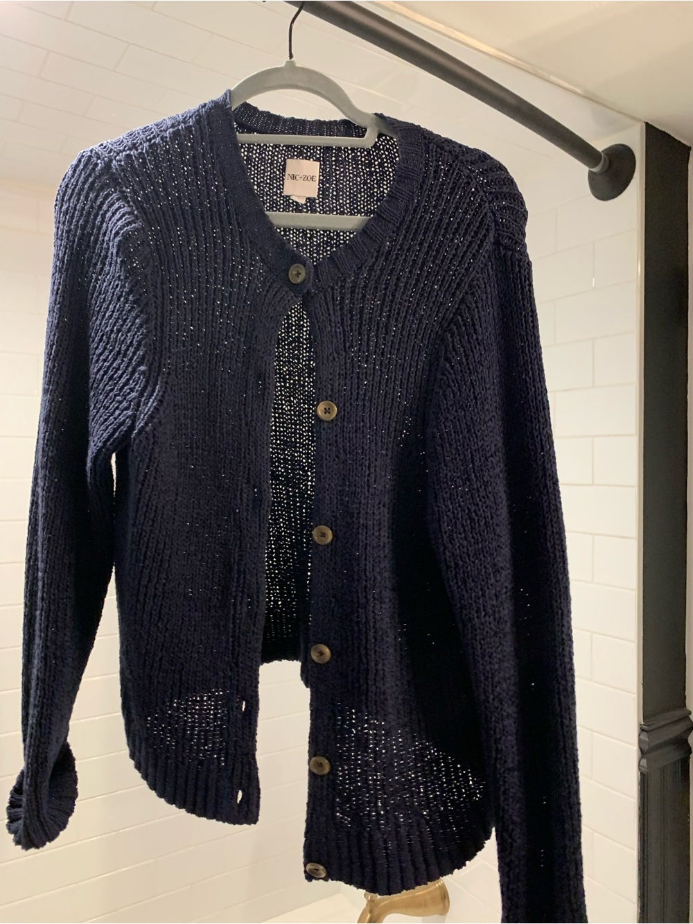 NIC+ZOE Dark Navy Button-Front Ribbed Cardigan